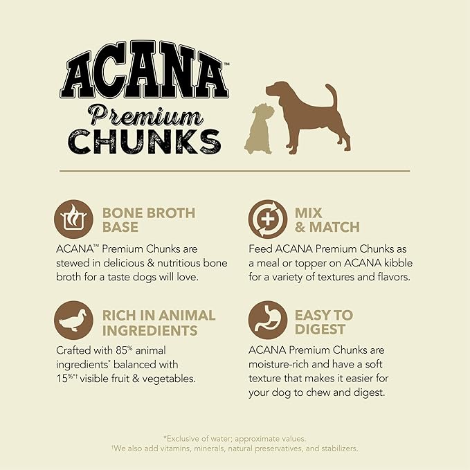 ACANA Premium Chunks in Bone Broth Grain-free Wet Dog Food Duck Recipe 12.8oz Cans (12 Count)