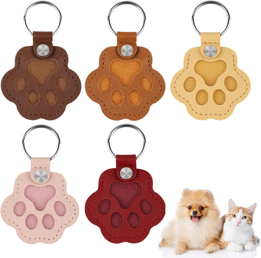 Dog Fur Storage Keychain,Cat Paw Shaped Keychains,Cute Leather Paw Keychain Pet Hair Keepsake Keyring, Pet Memorial Gifts for Bag Purse Paws Charm Key Holder（5pcs）