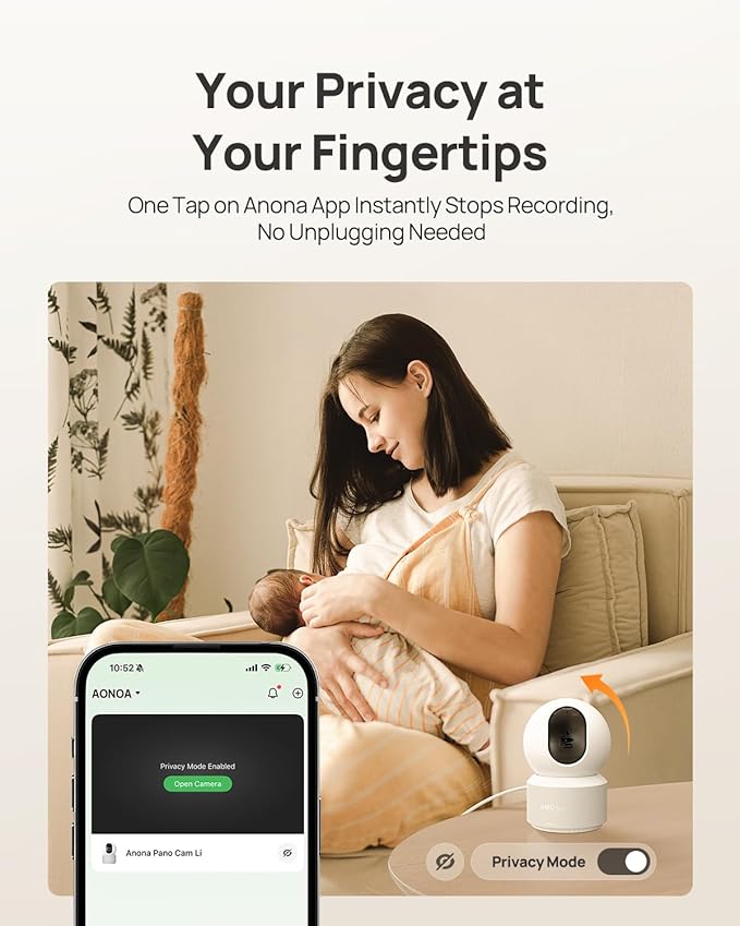 Anona Pano 4K UHD Indoor Camera, Pet/Dog/Baby Security Camera with Phone App, 360° Pan-Tilt, 5G/2.4G Dual-Band Wi-Fi 6, Auto-Tracking, Person/Pet/Baby Crying Detection, Privacy Mode, Two-Way Audio
