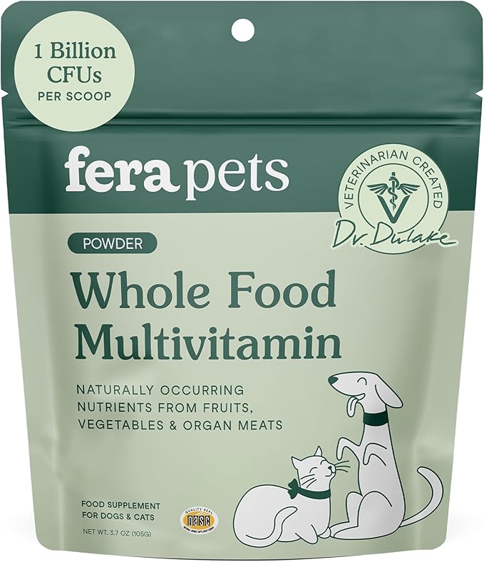 Fera Pets Whole Food Multivitamin Cat & Dog Food Topper with Probiotics, Antioxidants, & Essential Dog Vitamins & Minerals - Nutrients from Fruits, Vegetables, & Organ Meats - 3.7 oz