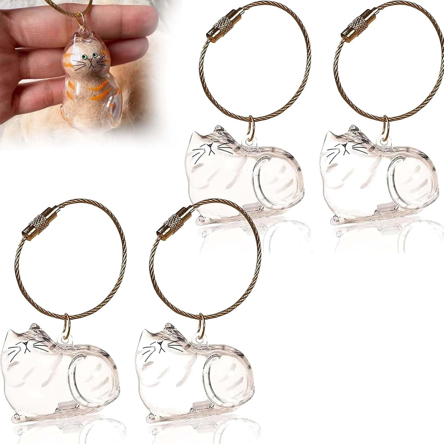 Cat Hair Holder Keychain,Cat Hair Memorial Keyring,Cats keychain Hair Storage Bottle,Transparent Cats Hairs Pendants
