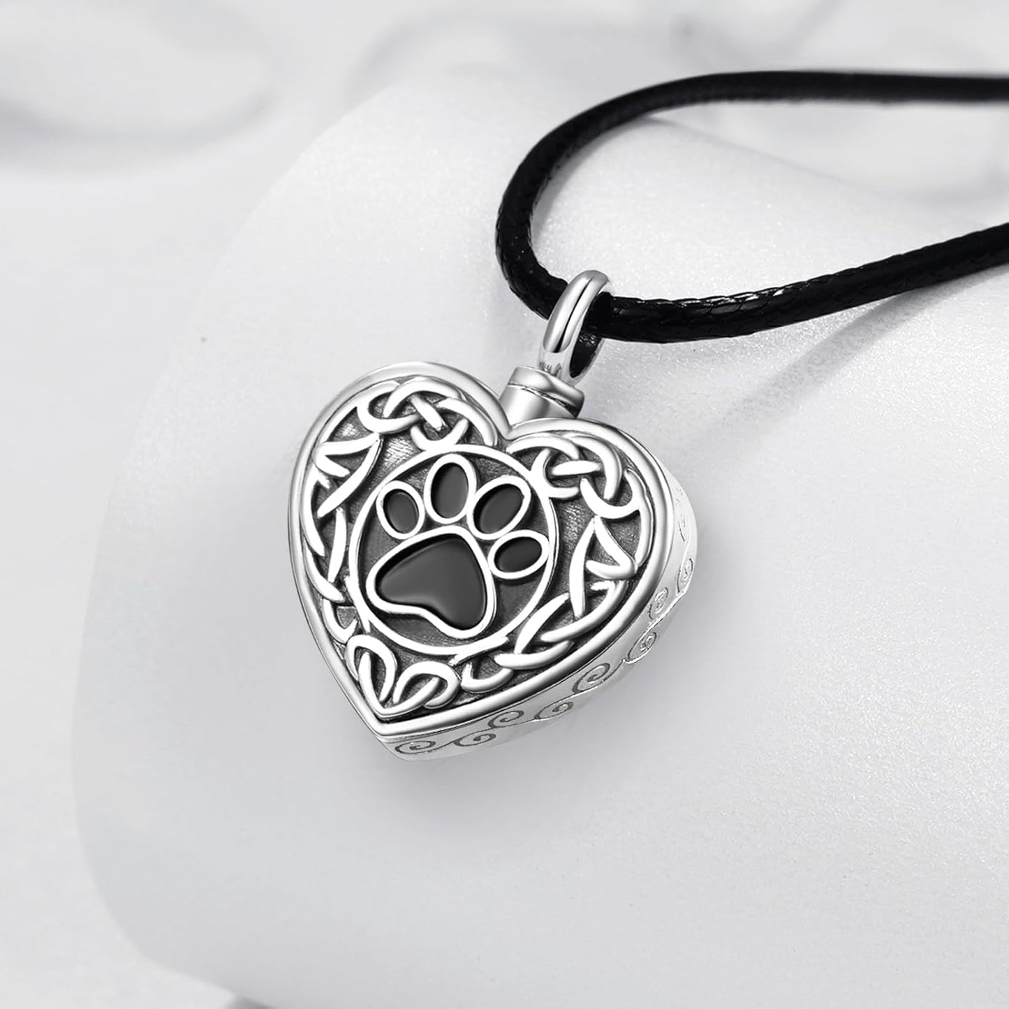 Dreamboat Pet Urn Necklace for Dog Cat Ashes 925 Sterling Silver Paw Print Cremation Keepsake Pendant Celtic Knot Memorial Jewelry Gifts for Women Men