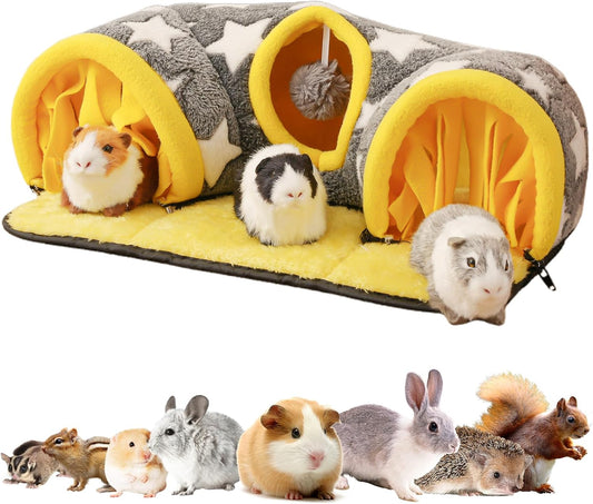 Avont Guinea Pig Hideout Tunnel, Small Animal Hideaway Play Tube Toys with Curtains, Soft Sleeping Bed House for Dwarf Rabbits Chinchillas Hamsters Hedgehogs Ferrets Bearded Dragons and Rats -Star