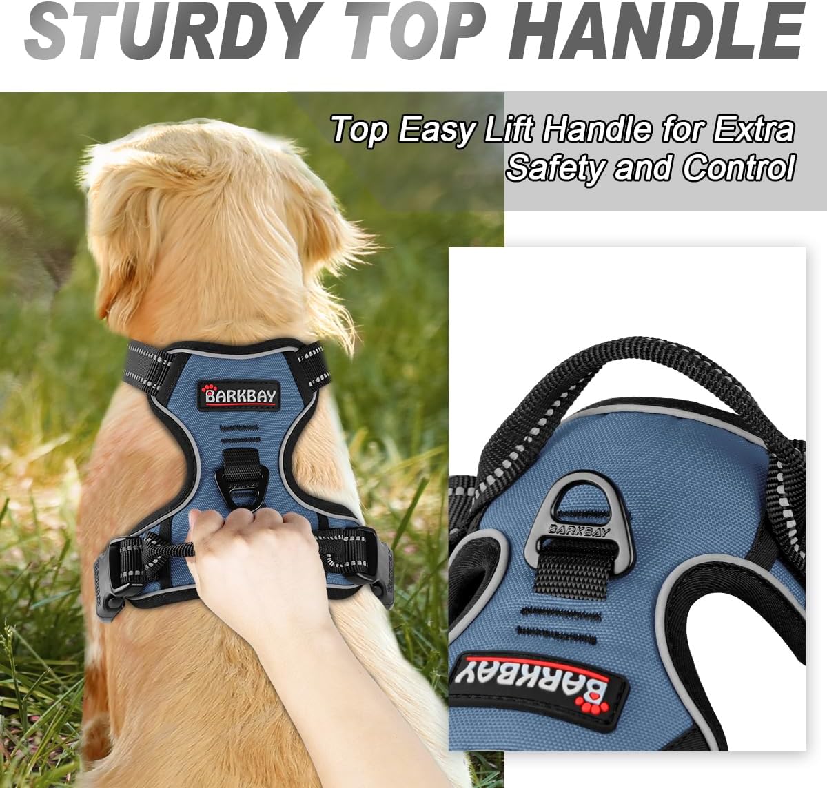 BARKBAY No Pull Dog Harness Front Clip Heavy Duty Reflective Easy Control Handle for Large Dog Walking(Navy,XL)