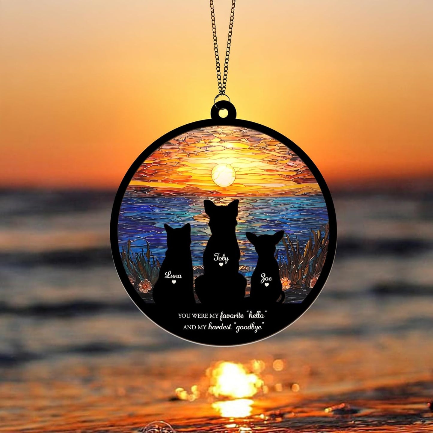 Personalized Dog Memorial Suncatcher – Custom Multiple Pet with Names, Breeds, and Background Options, Dog Loss Sympathy Gift, Pet Remembrance Keepsake