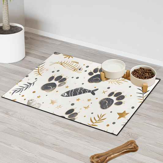 Dog Cat Food Mat,12"x20" Inches Rapid Absorbent Pet Feeding Mat,Pets Placemat Water Bowl Mats with Rubber Backing,No Stains Cat Dog Feeding Mats Indoor,Pet Accessories Supplies,Cats Paw
