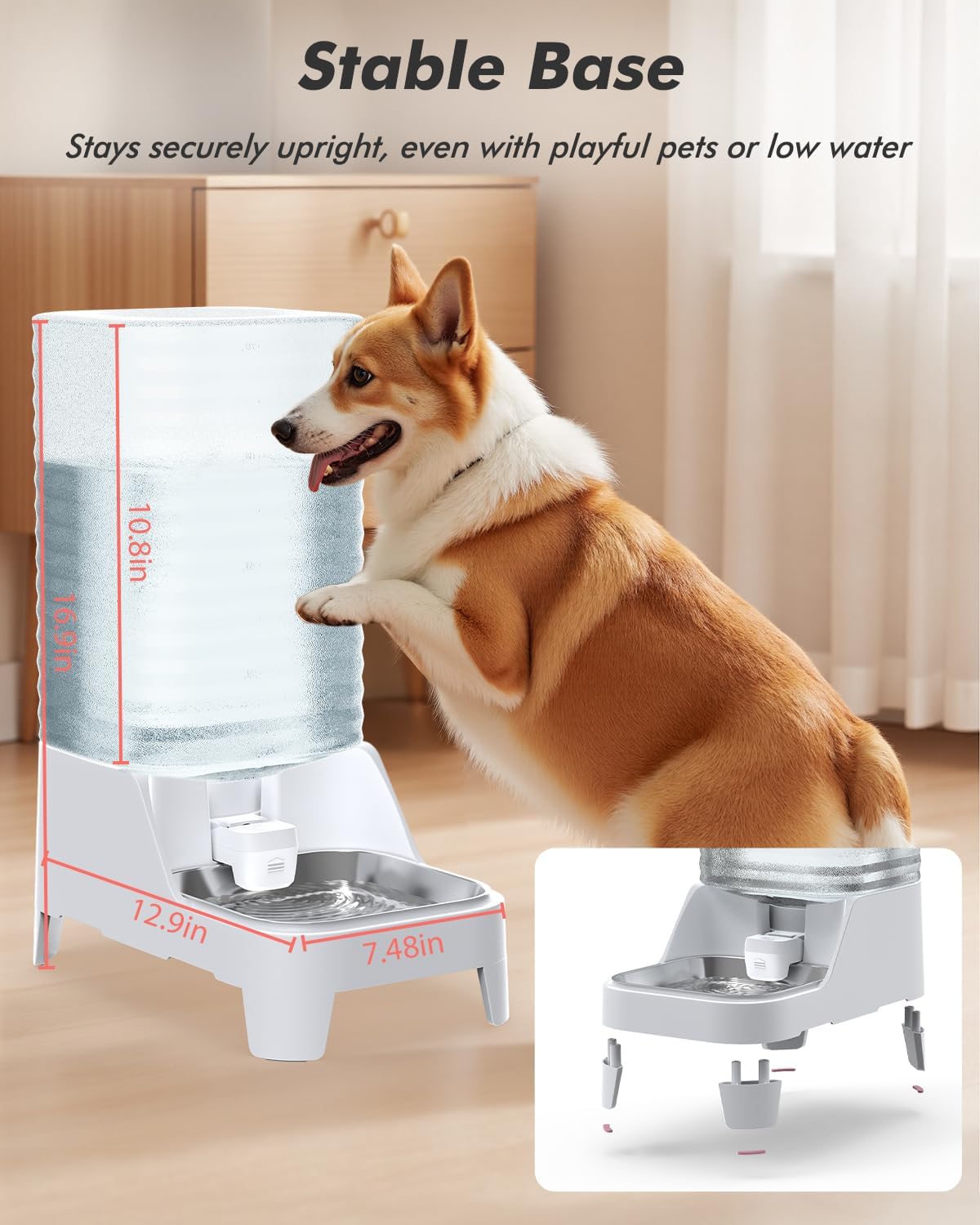 Automatic Dog Water Bowl Dispenser - 8L Gravity Cat Water Dispenser with Elevated Stainless Steel Bowl, Patented Valve, BPA-Free, Easy to Clean Pet Waterer with Filter for Small & Medium Dogs and Cats
