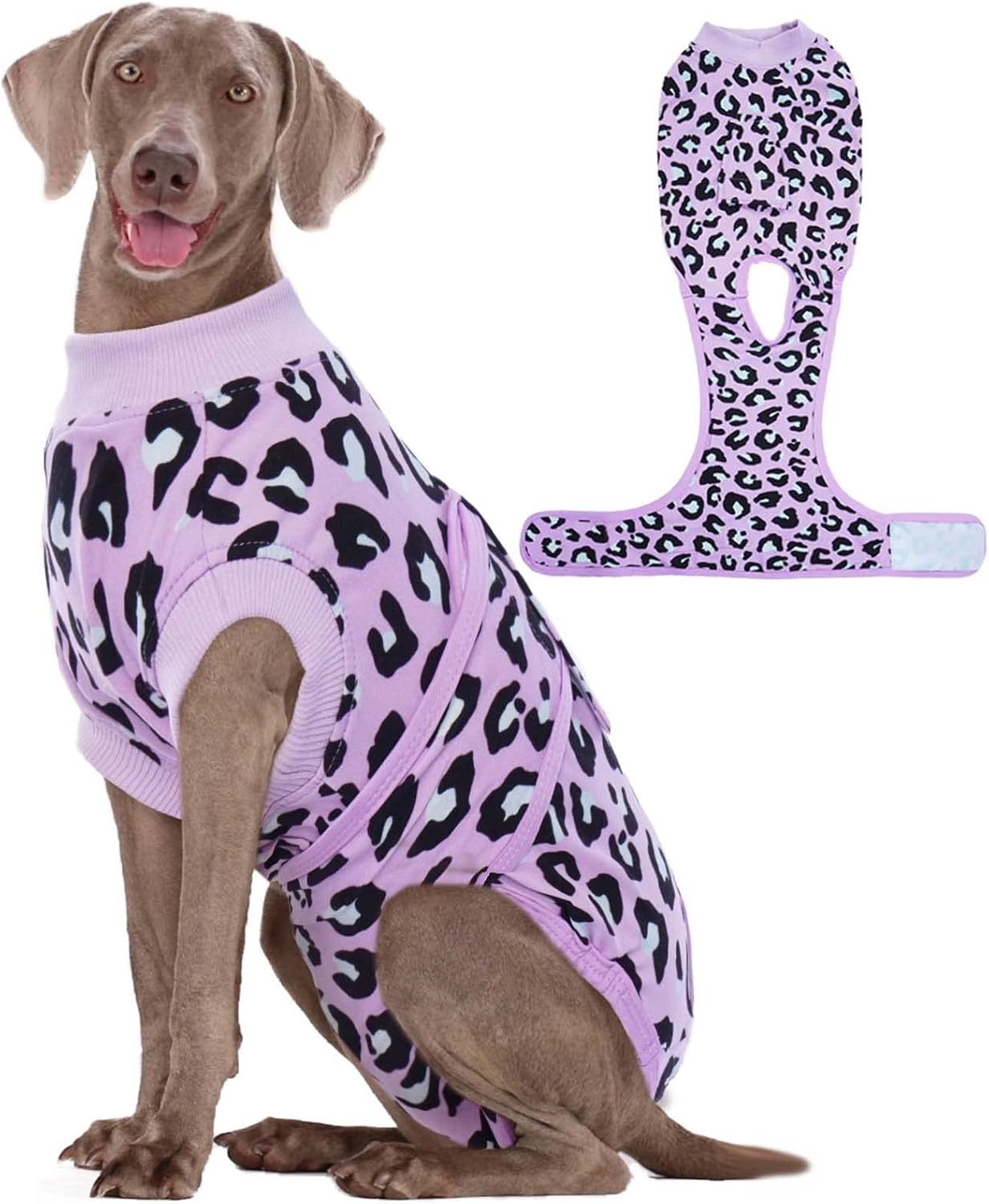 Kuoser Dog Recovery Suit for Dogs After Surgery,Professional Surgical Onesie for Female Male Dogs Spay Neuter,Soft Dog Surgery Suit Bodysuit for Abdominal Wounds Skin Disease,Purple Leopard XL