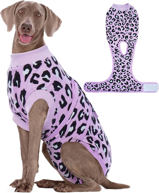 Kuoser Dog Recovery Suit for Dogs After Surgery,Professional Surgical Onesie for Female Male Dogs Spay Neuter,Soft Dog Surgery Suit Bodysuit for Abdominal Wounds Skin Disease,Purple Leopard 2XL