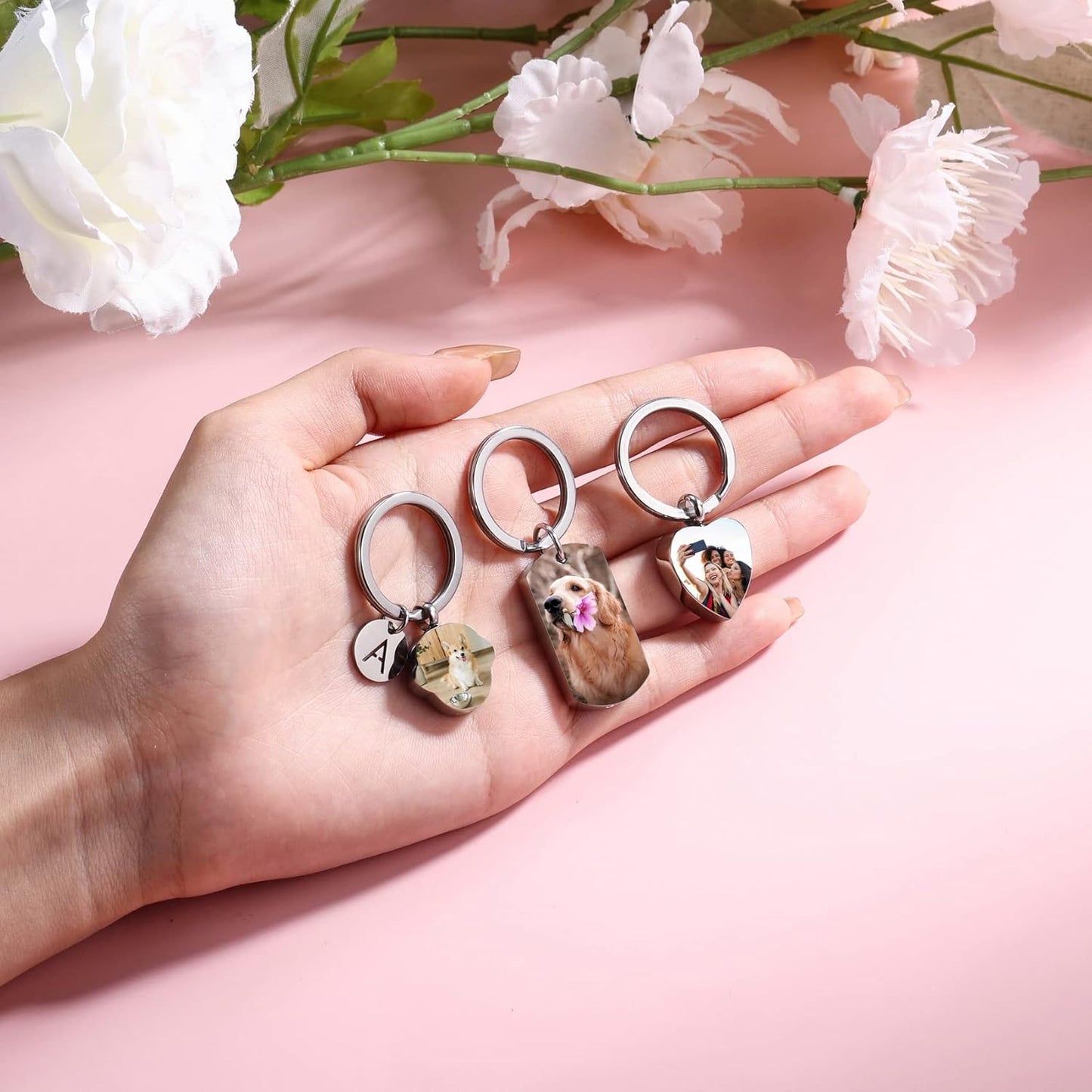 Personalized Cremation Urn Keychain for Pet Human Ashes Custom Photo/Name/Date Dog Cat Paw Print Pendant Stainless Steel Keyring Memorial Keepsake Keychain for Women Men (Style A1)