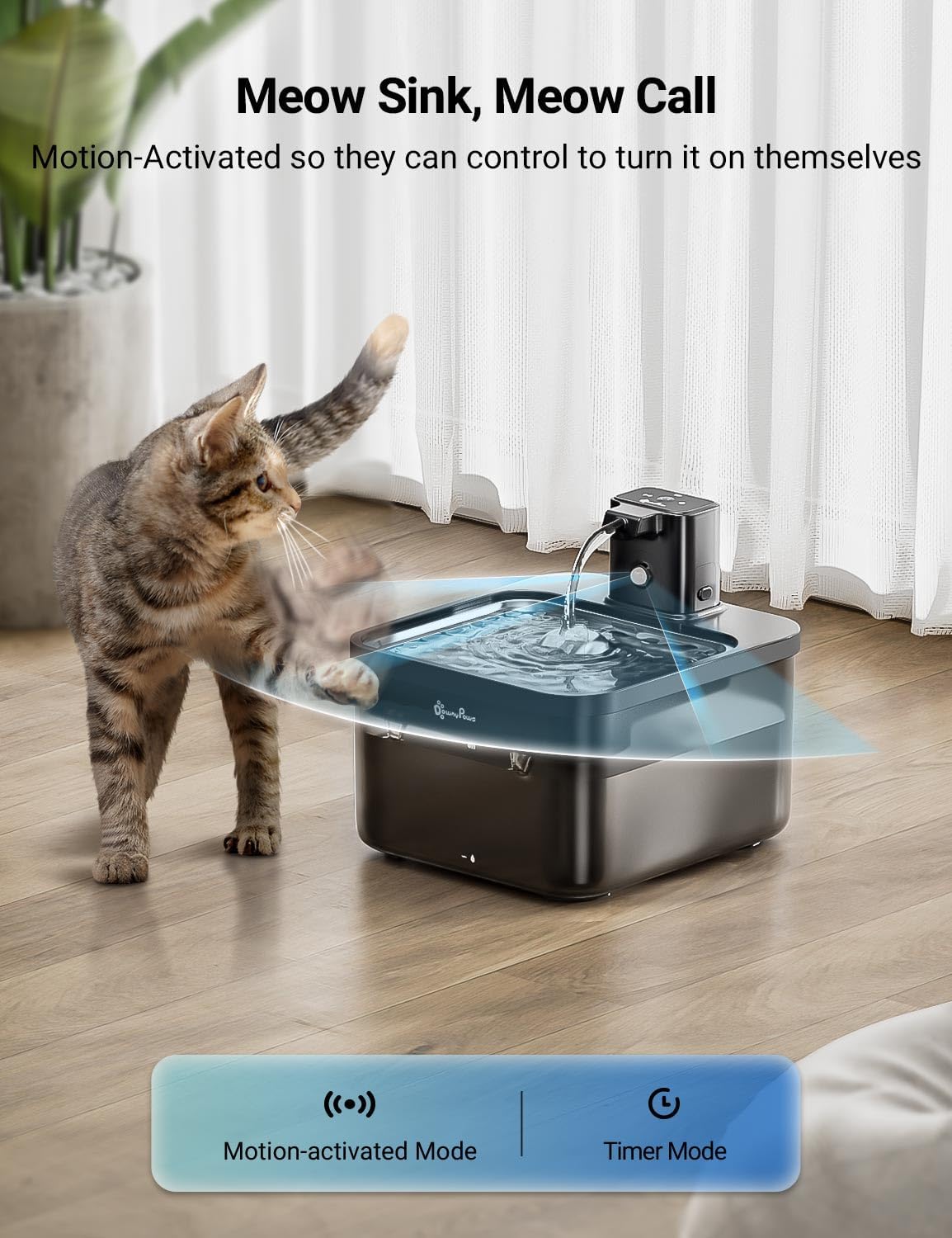 DownyPaws Cat Water Fountain Stainless Steel Cordless, 84oz/2.5L Fursink Wireless Pet Water Fountains for Cats Indoor, Battery Operated Cat Drinking Fountain, BPA-Free, Black with 6 Filters