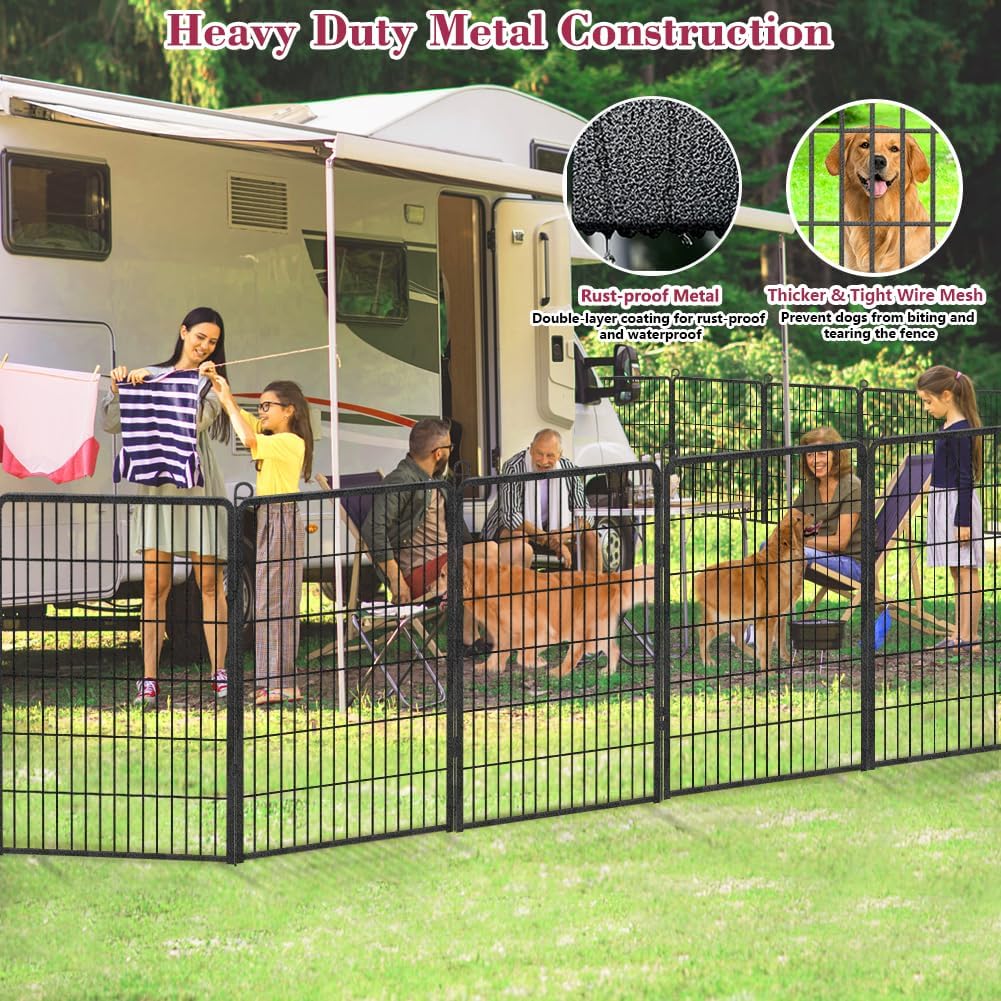 Dog Playpen 40 inch Dog Fence for Outdoor Indoor Use Heavy Duty Metal Dog Pen for Large Dogs, Rustproof Pet Playpen Portable Pet Fence Outdoor for Yard, RV Camping, Customizable, 24 Panels