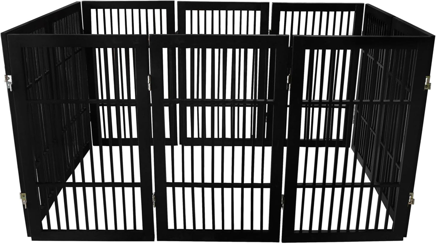 Pet Dog Gate Strong and Durable Freestanding Folding Acacia Hardwood Portable Wooden Fence Indoors or Outdoors by Urnporium (Black Pet Gate, 10 Panel 30" Tall)