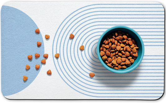 Dog Food Mats for Floors Waterproof, Cat Water Bowl Mats Pet Feeding Absorbent Mat Placemats for Food and Water Blue Bohemia 16 * 24 inch