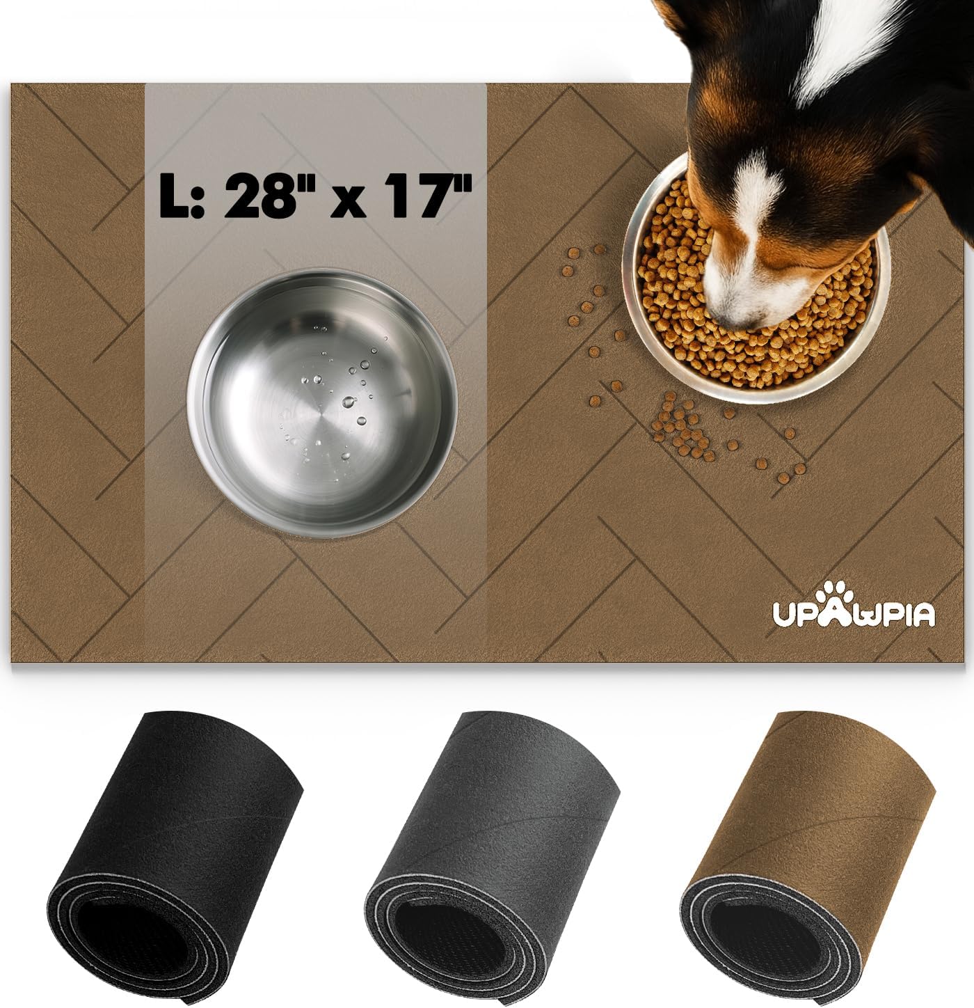Pet Food Mat Absorbent Cat Food Mat Dog Mat for Food and Water Quick Dry No Stains Dog Feeding Mat Placemat for Messy Drinkers Cat Food Mats for Indoor Cats Bowl Mat Pet Supplies 17"X28" Brown