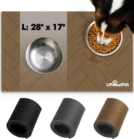 Pet Food Mat Absorbent Cat Food Mat Dog Mat for Food and Water Quick Dry No Stains Dog Feeding Mat Placemat for Messy Drinkers Cat Food Mats for Indoor Cats Bowl Mat Pet Supplies 17"X28" Brown
