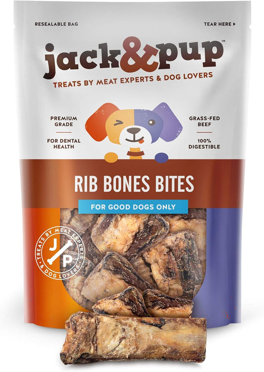 Jack&Pup Rib Bones for Dogs, All Natural Beef Bones for Dogs, Single Ingredient Bone Marrow, Dog Rib Bone Bites (24 Oz Bag)