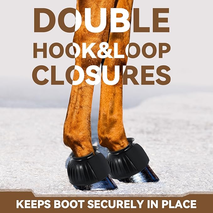 Abbylike Horse Bell Boots Protect Against Hoof Impact Trauma Rubber Bell Boots Horse Care for Turnout No Rub Design Comfort Quick Wrap Hook and Loop