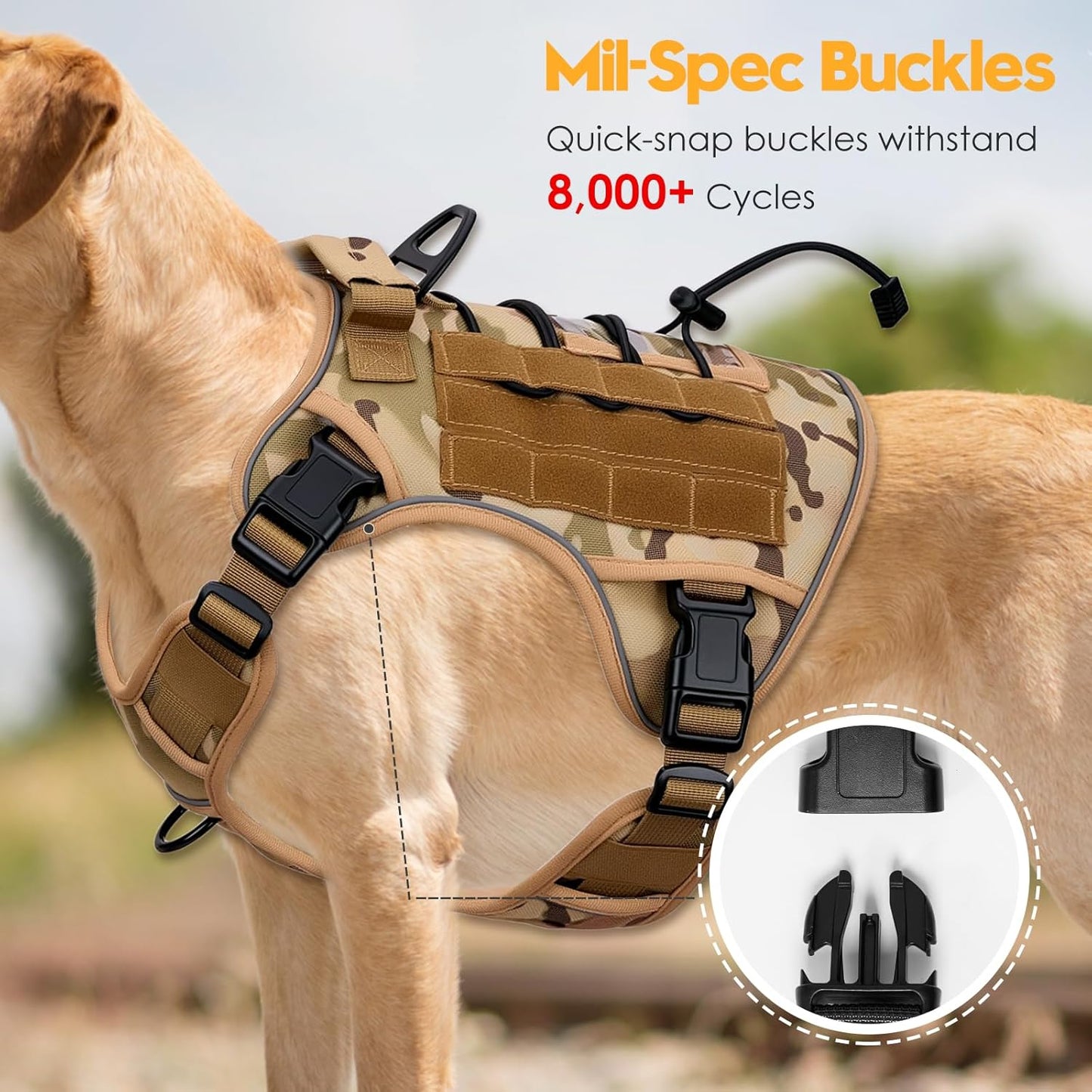 Heavy-Duty Tactical Dog Harness for Large Dogs, No Pull Adjustable Reflective Pet Vest with Molle System, K9 Military-Grade Control for Service Training, Outdoor & 10+ Breeds, Desert Camo, X-Large