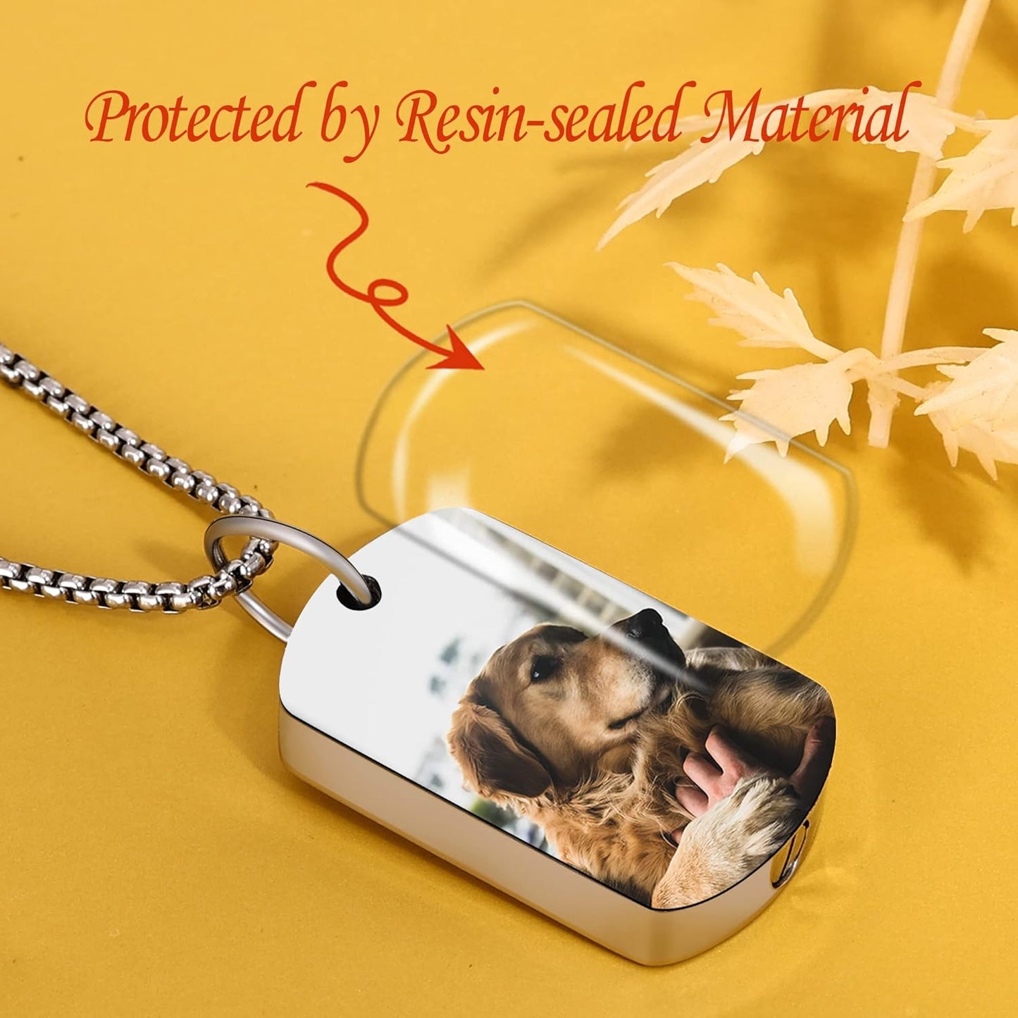 Fanery Sue Personalized Pet Ashes Necklace for Dog Cat Custom Photo&Text Pet Loss Sympathy Gift Cremation Jewelry