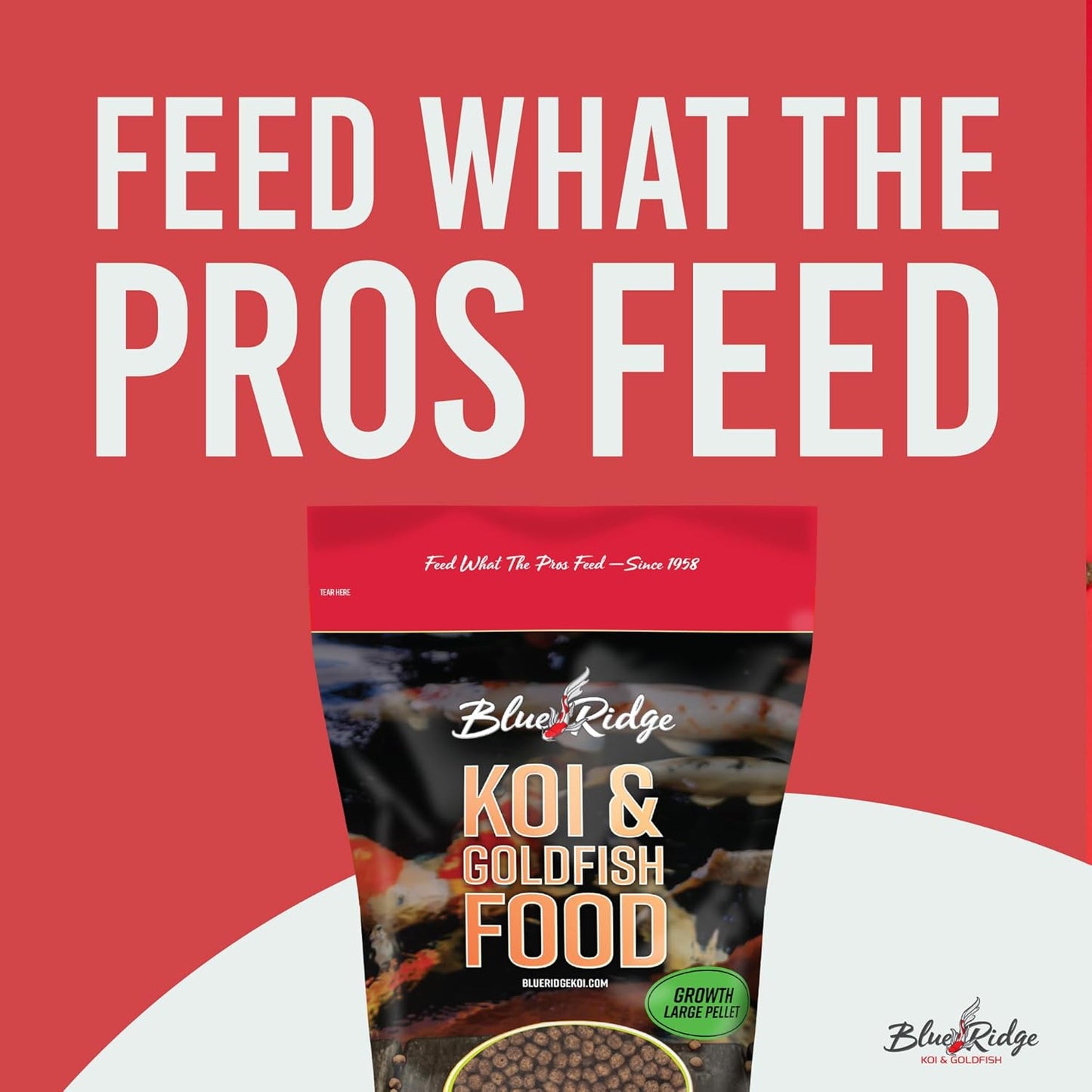 Blue Ridge Koi Fish Food 2lb - Koi Food Large 3/16" Growth Formula, Goldfish Food, Premium Fish Food for Ponds, Ponds Fish Food, Floating Pond Pellets