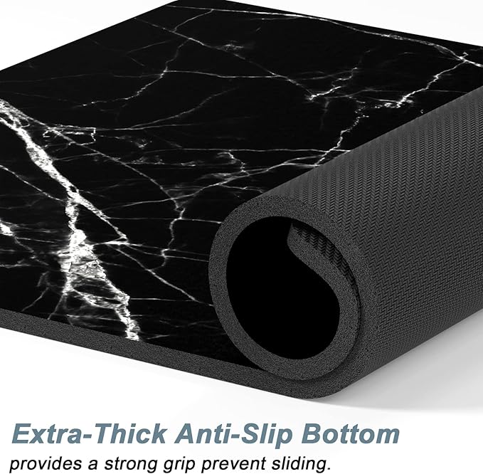 Rnivvi Dog Food Mat, 12" x 19" Marble Absorbent Dog Cat Bowl Mat for Food and Water, Cute Anti-Slip Rubber Pet Feeding Rug Protect Floors, Puppy Placemat for Feeding & Watering Supplies, Black