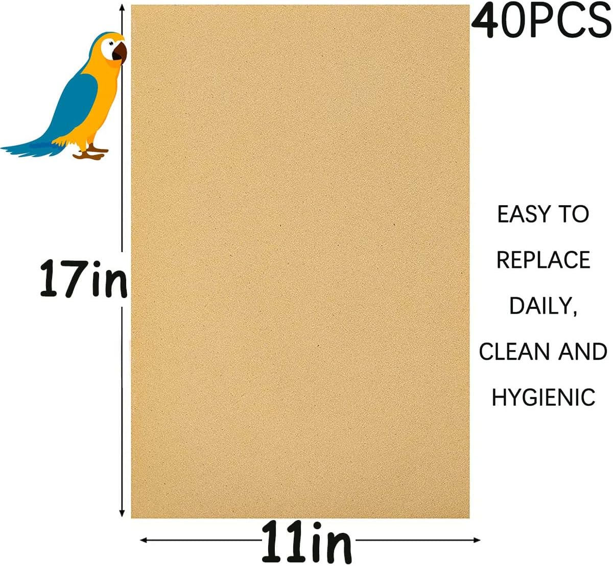 40PCS Gravel Liner Paper for Bird Cage,11x17 in Bird cage Liner Paper-Gravel Paper Special for Bird Cage in Sea Sand,Parrot Cage Sandpapers Cushion Pad Pet Bedding Accessories (40PCS 11 x 17 Inch)