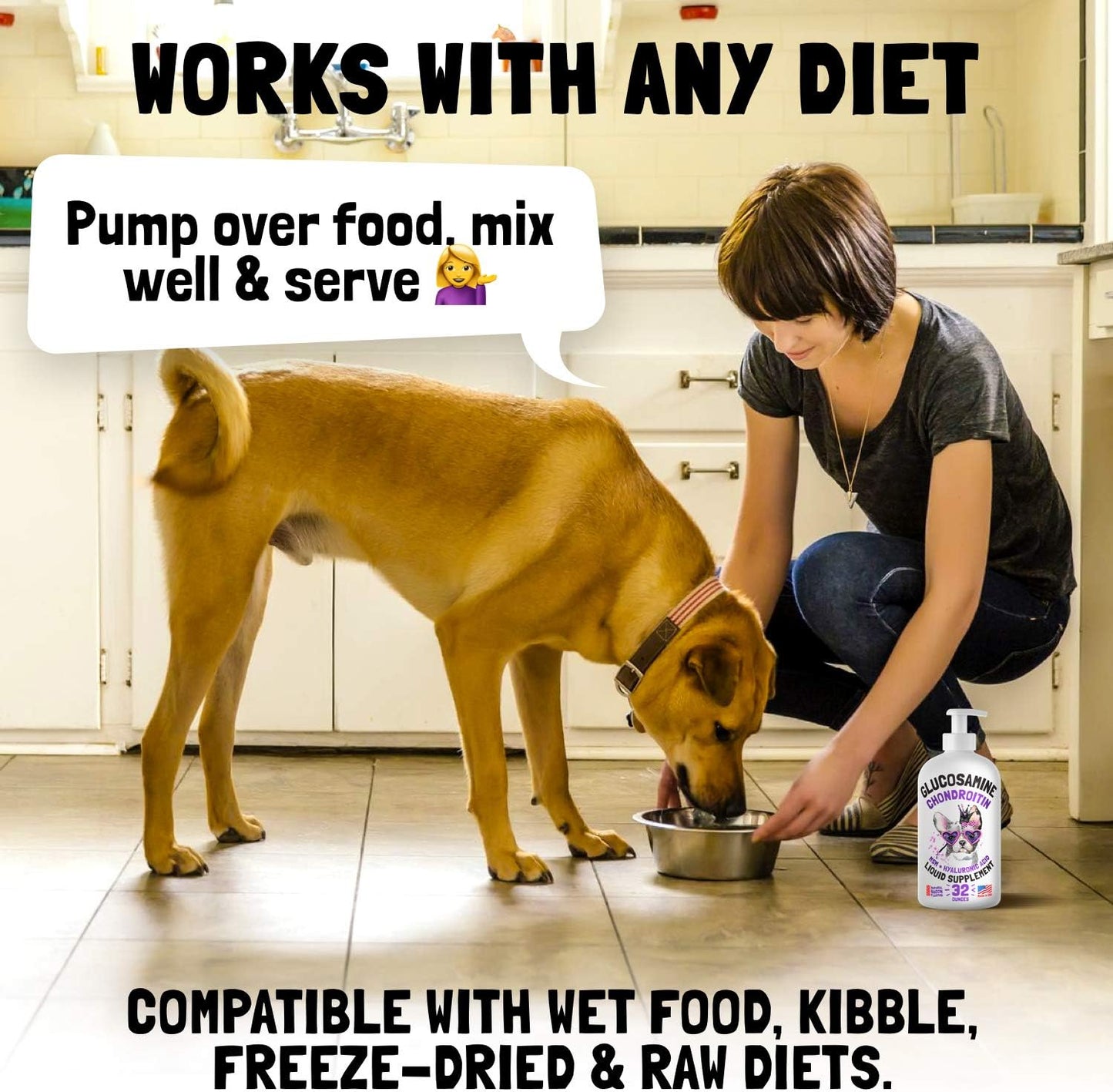 Liquid Glucosamine for Dogs Bacon Flavour Chondroitin, MSM & Hyaluronic Acid K9 Supplement Hip and Joint Formula Advanced Mobility Joint Pain Relief Senior Advanced Supplement for All Breeds 32 oz