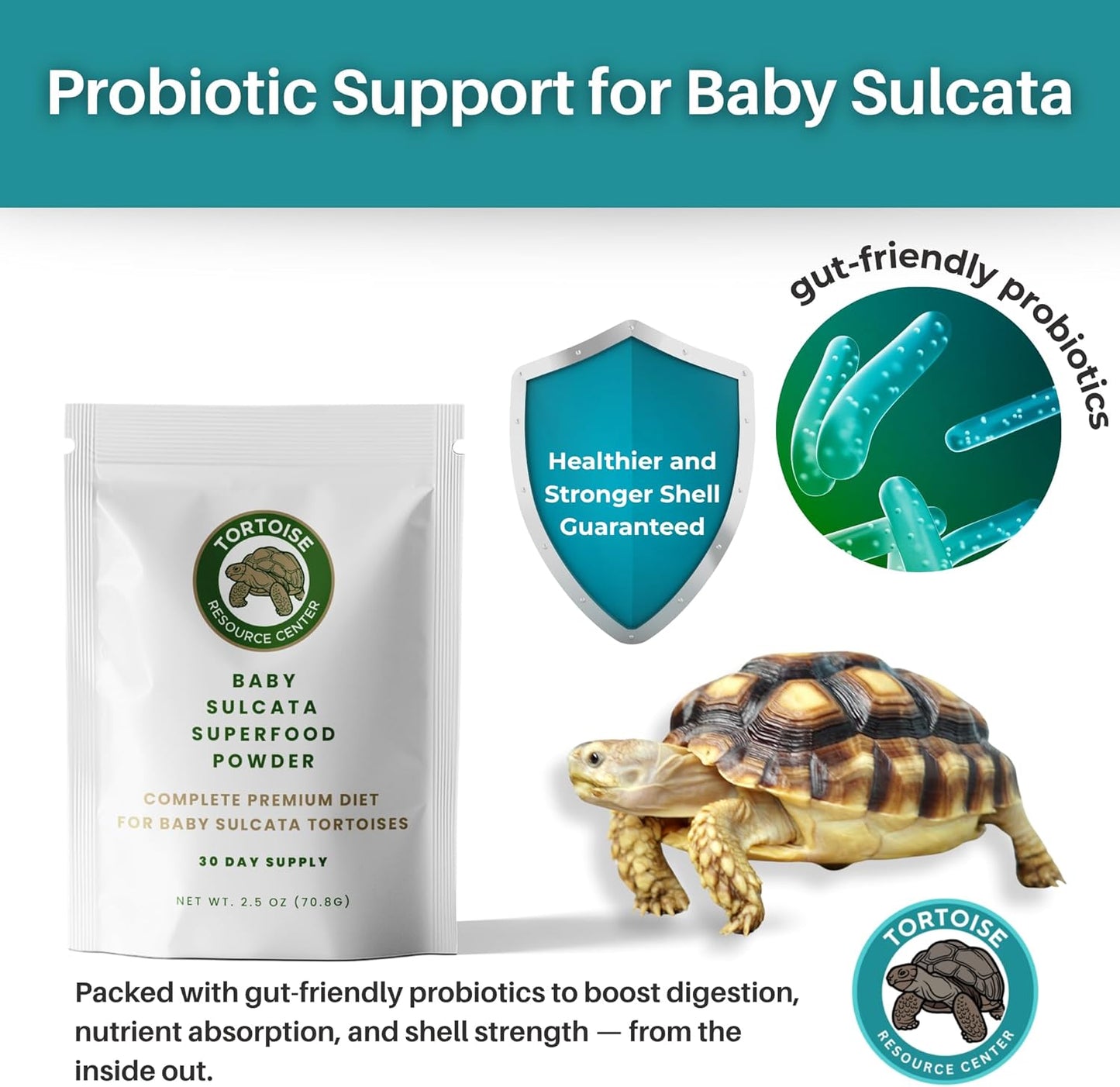 Premium Baby Sulcata Tortoise Food Powder with Calcium | Complete Diet for Baby Sulcata Tortoises | High Fiber, Low Protein with Probiotics for Growth & Shell Health | 4.5 oz Bag | 30-Day Supply