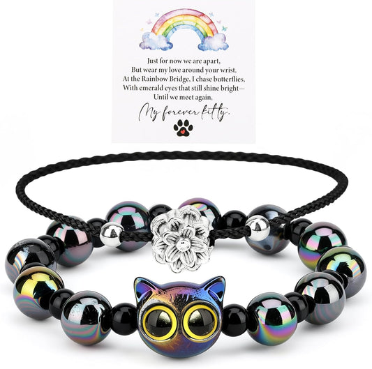 LINGYUAN 2 PCS Pet Memorial Gifts for Cats, Rainbow Bridge Bracelet for Beloved Cat Loss of Pet Remembrance Gifts