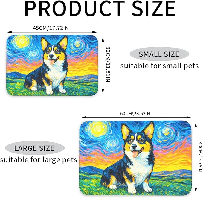 Starry Night Tri Color Dog Dog Food Mat Absorbent Bowl Mats No Stains Quick Dry Waterproof Pet Cat Placemats for Food and Water, 30x45cm