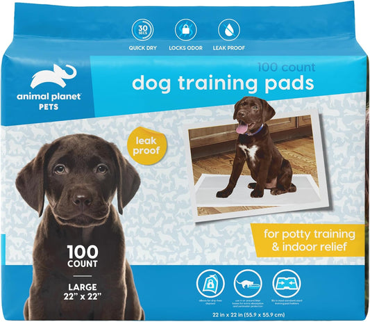 Animal Planet PETS Puppy Pads - Large 22"x22" – 100 Count | Pee Pads for dogs - Leak-Proof and Fast-Absorbing Training Pads - puppy essentials - wee wee pads for Dogs