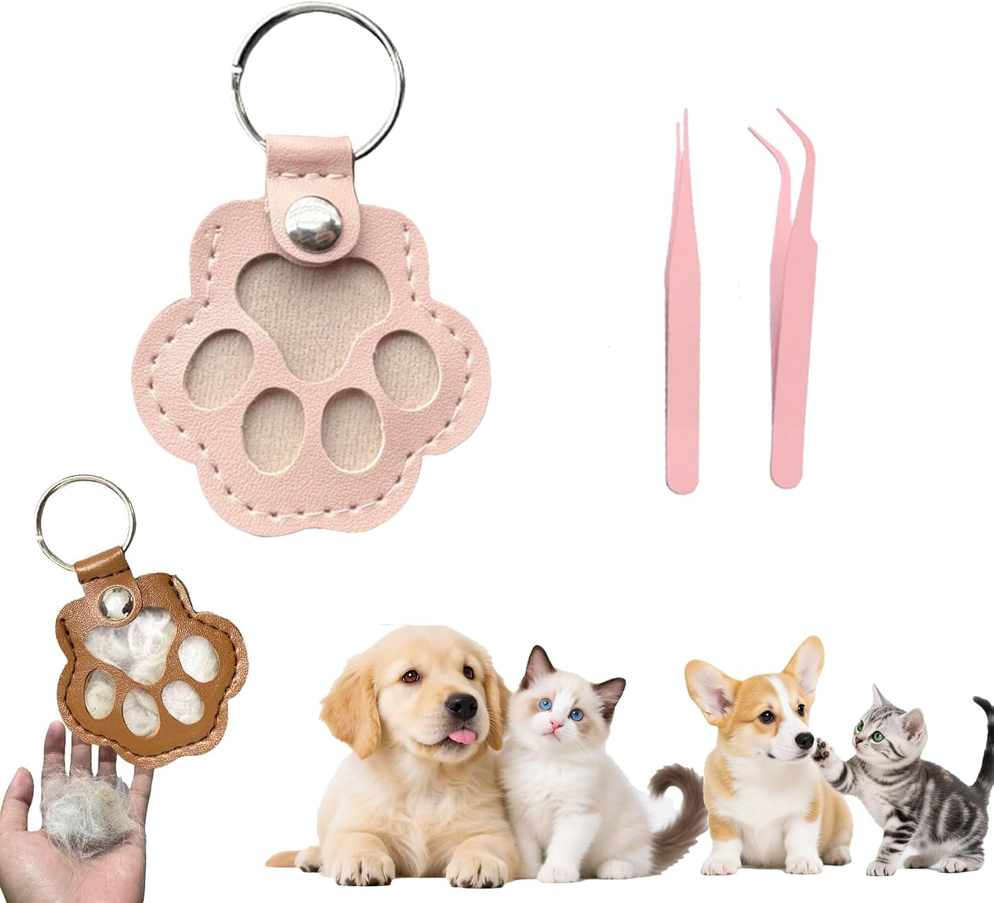 dog fur keepsake keychain cute pet paw shaped leather keychain for dog&cat hair keepsake
