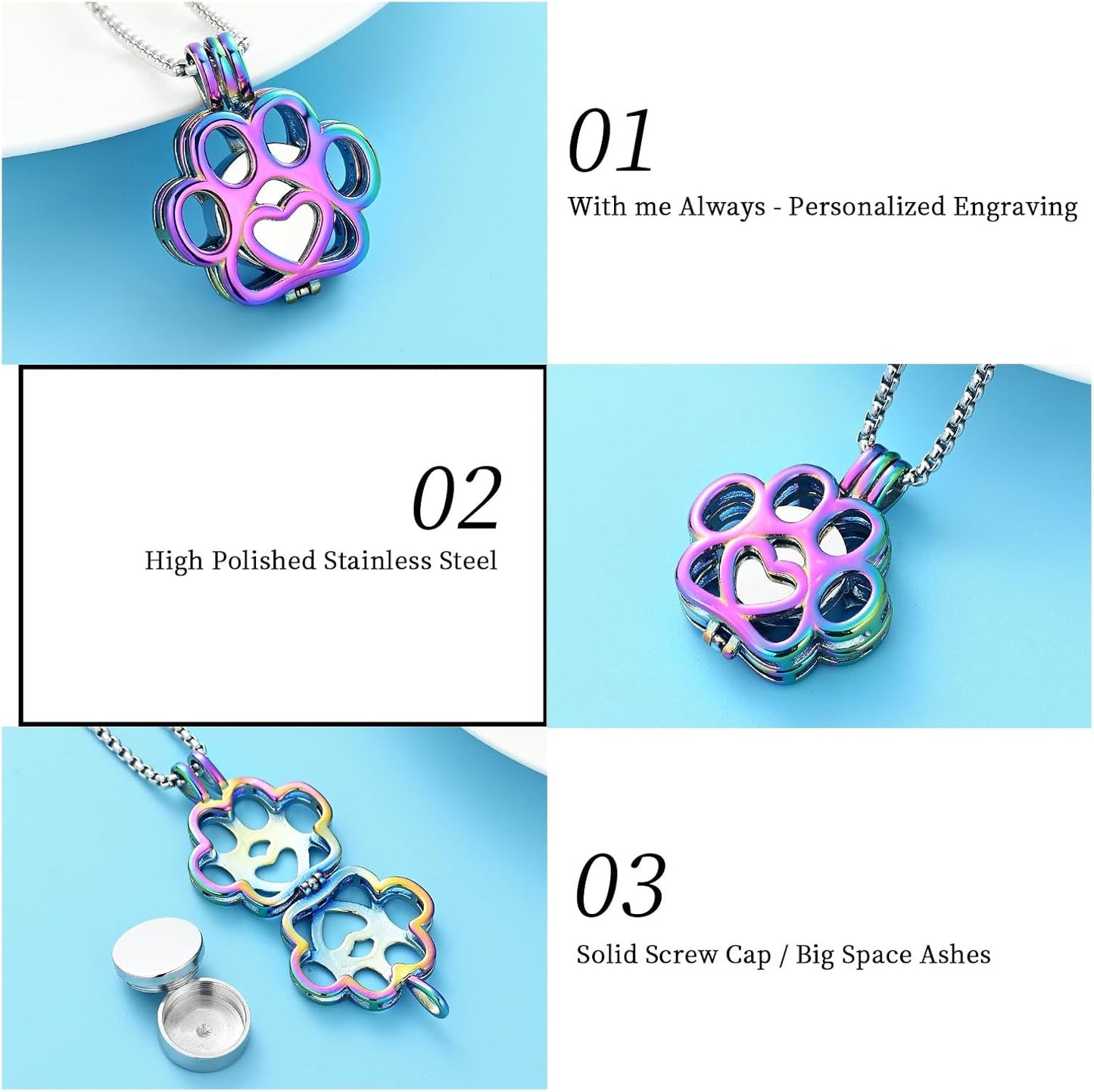 Oinsi Pet Cremation Jewelry For Ashes For Dog/Cat Paw Stainless Steel Memorial Locket Urn Necklace Inside Mini Case Keepsake Cremation Jewelry Women Men