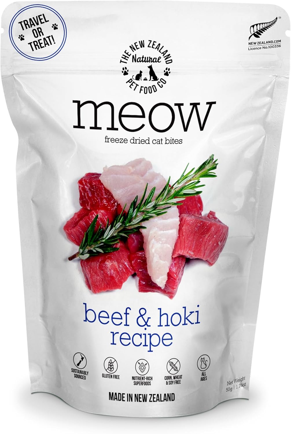 The New Zealand Natural Pet Food Co Meow Freeze Dried Cat Food - Beef & Hoki Recipe, High Protein, Meals & Toppers, Dry Cat Food,1.76 oz