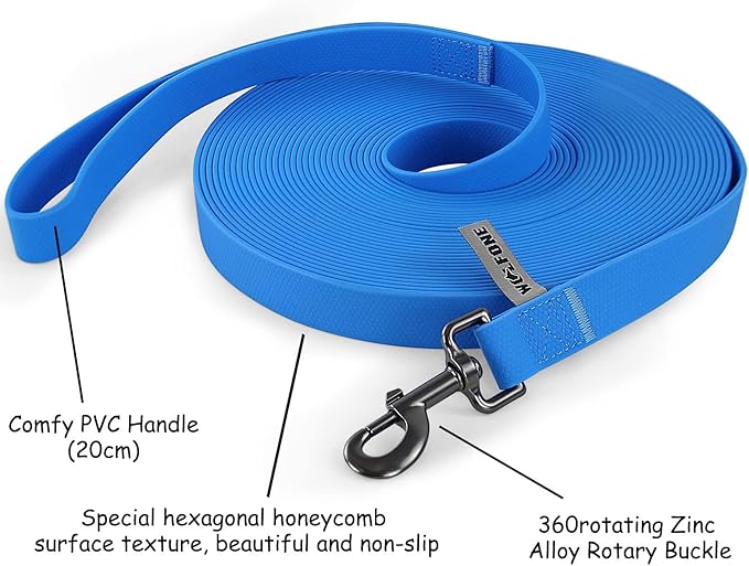 Wolfone 15m Blue Heavy Duty Robust Training Dog Leash with Anti-Slip Handle，Waterproof Long Dog Leash for Outdoor Activities
