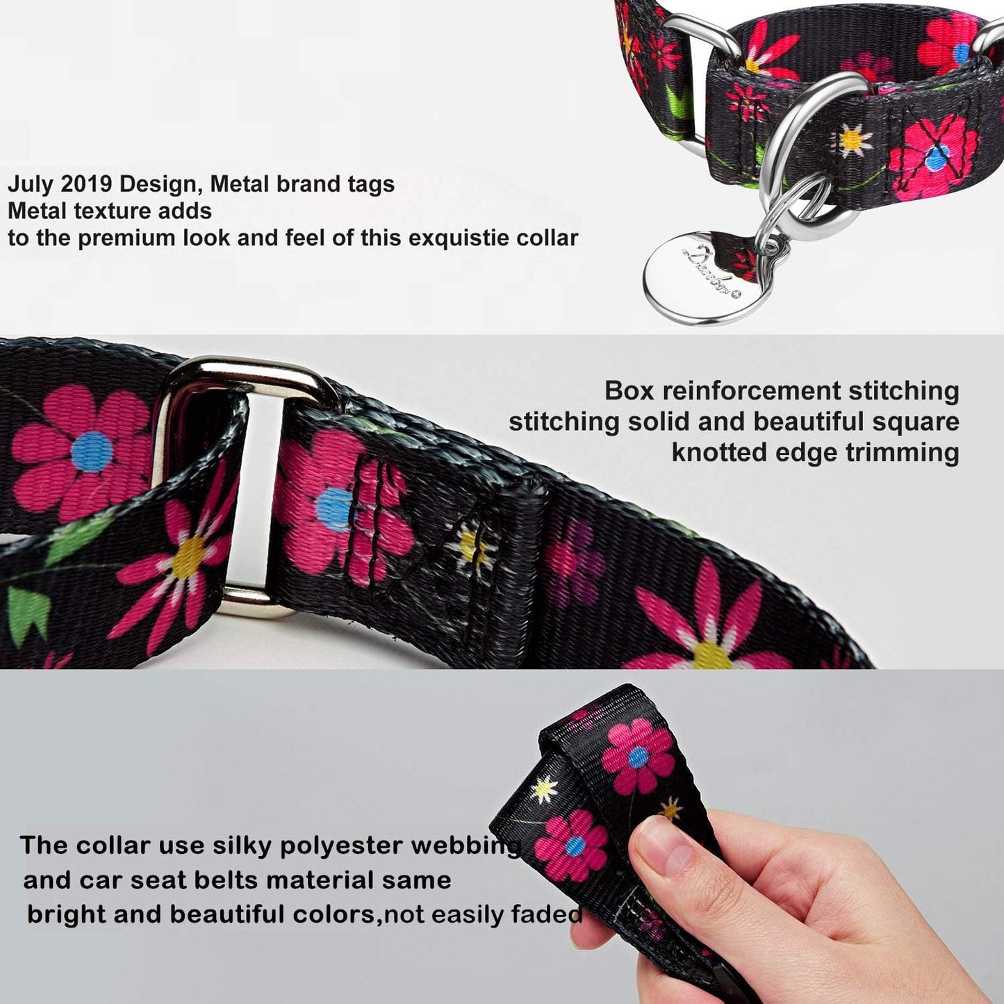 Martingale Collar Dog Collar No Pull Pet Collar Heavy Duty Dog Martingale Collars Silky Soft with Unique Pattern for Small Dog (Small Medium, Black and Sun Flower)