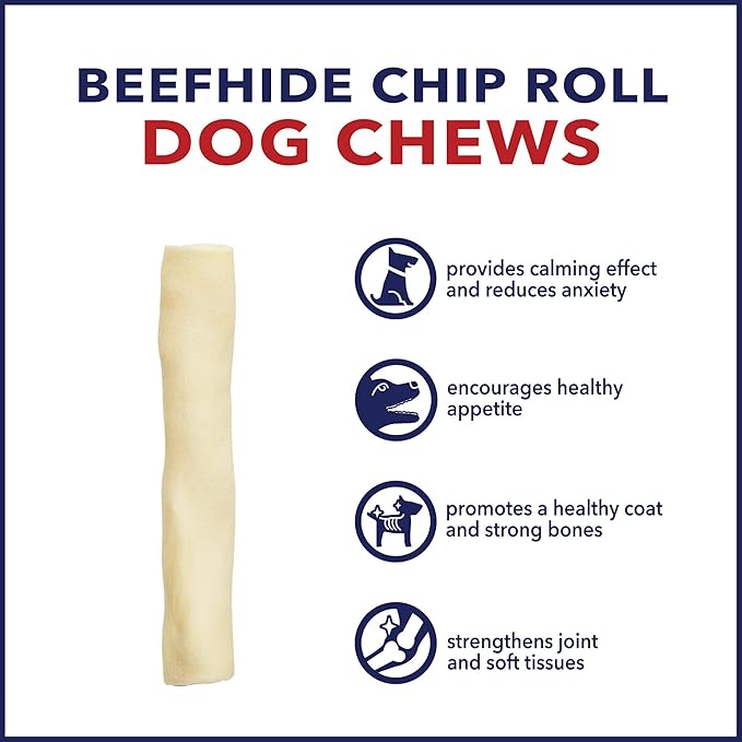 Pet Factory 100% Made in USA Beefhide 5" Chip Rolls Dog Chew Treats - Natural Flavor, 22 Count/1 Pack