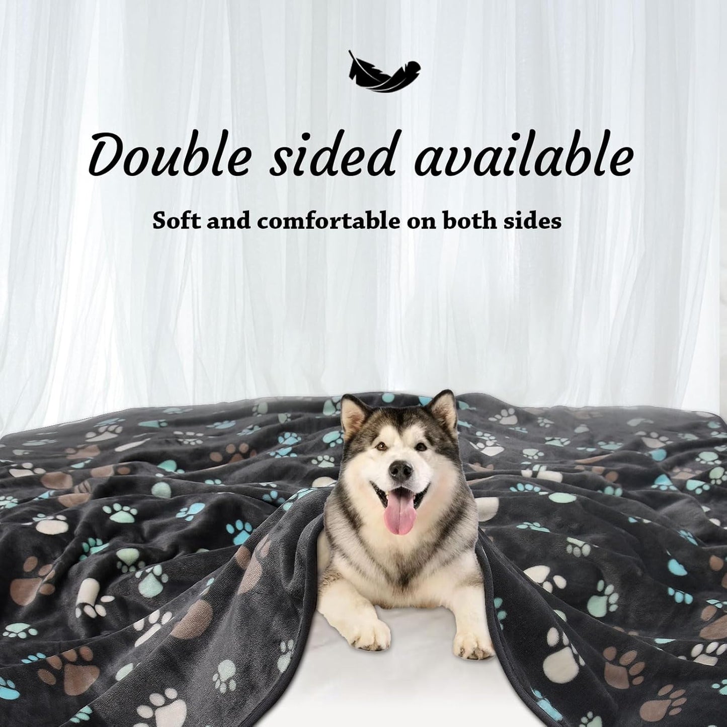 Dog Blanket for Large Dogs, Cat Flannel Washable Soft Pet Mat Throw Cover for Kennel Crate Bed, Cute Paw Pattern, Grey, 80x60 Inch