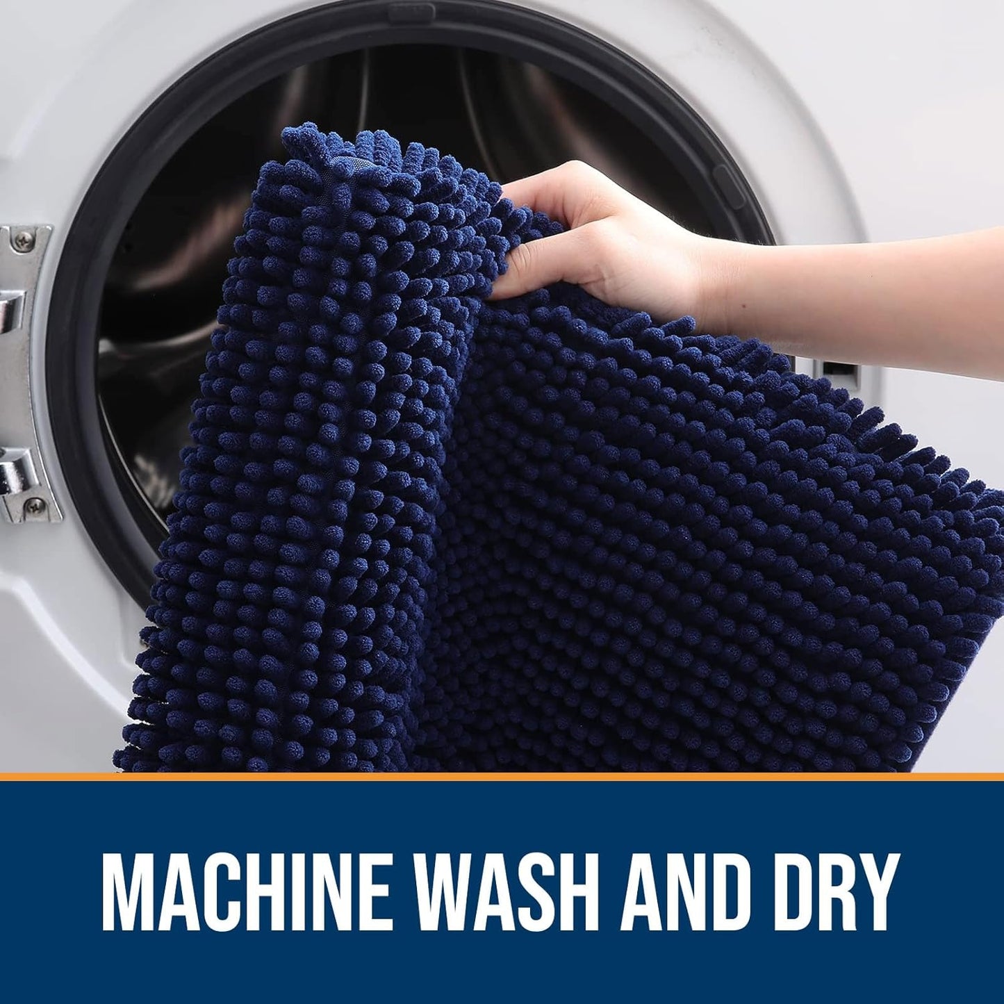 OLANLY Dog Door Mat for Muddy Paws 30x17, Absorbs Moisture and Dirt, Absorbent Non-Slip Washable Doormat, Quick Dry Chenille Mud Mat for Dogs, Entry Indoor Entryway Carpet for Inside Floor, Navy Blue