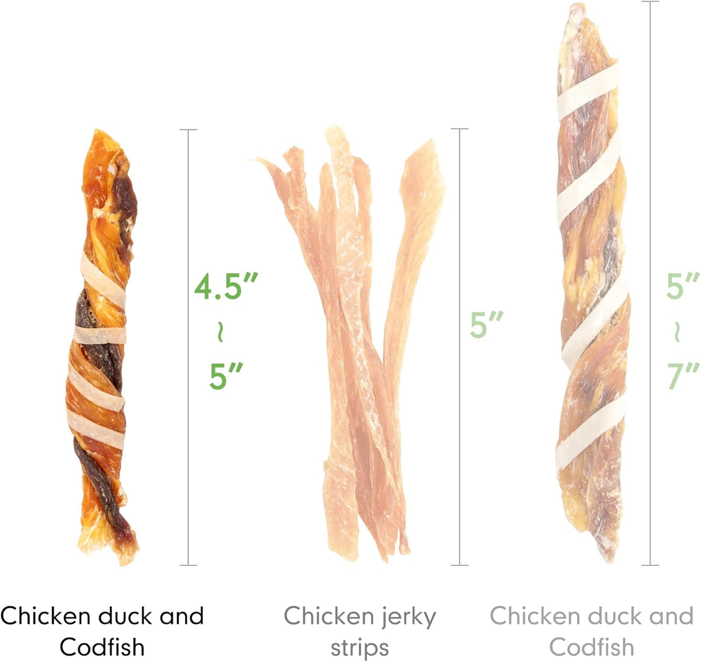 MON2SUN Dog Treats, Triple Flavor Jerky Twist Sticks, 4.5-5 Inch Chicken Duck and Codfish Sticks Chews for Small Dogs, Healthy Snacks, 10.58 oz (30 Count-Pack of 1)