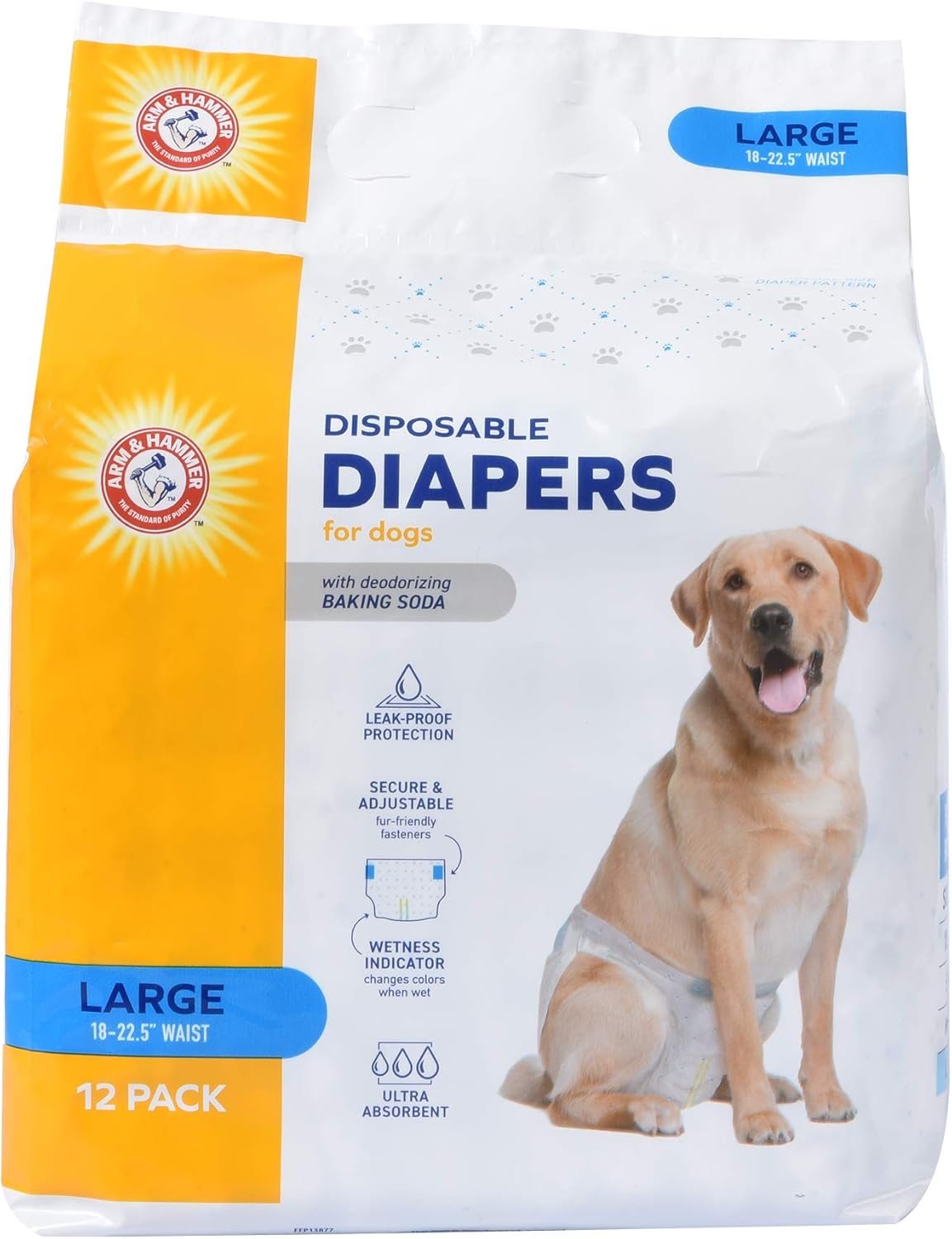 Arm & Hammer for Pets Female Dog Diapers, Size Large, 12 Count | Ultra-Absorbent, Adjustable Girl Dog Diapers with Leak-Proof Protection and Wetness Indicator