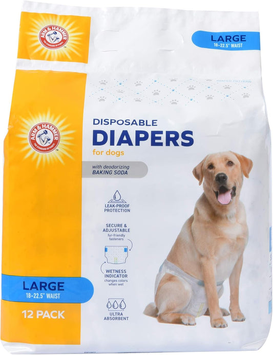 Arm & Hammer for Pets Female Dog Diapers, Size Large, 12 Count | Ultra-Absorbent, Adjustable Girl Dog Diapers with Leak-Proof Protection and Wetness Indicator