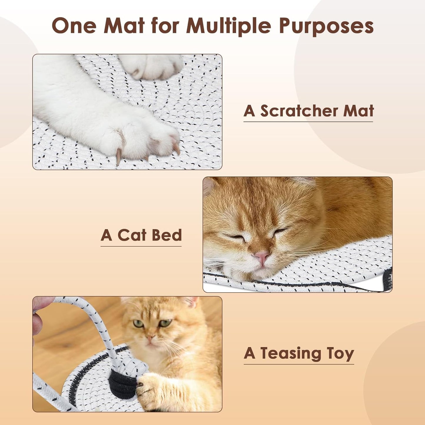 Cat Scratcher Mat, Natural Cotton Rope Cat Scratch Pad, 15.7'' Round Horizontal Floor Cat Scratching Pads for Indoor Cats, Cat Furniture Protector for Wall, Couch, Carpets, Sofas