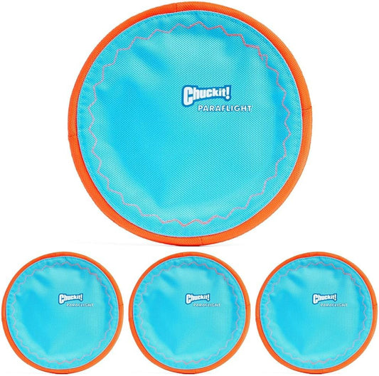 Chuckit! Paraflight Flying Disc Dog Toy - Water Floating Flyer - Durable Nylon Construction with Soft Rubber Edges - for Medium and Large Dogs - Size Large - 9.75" L x 9.75" W - Pack of 4