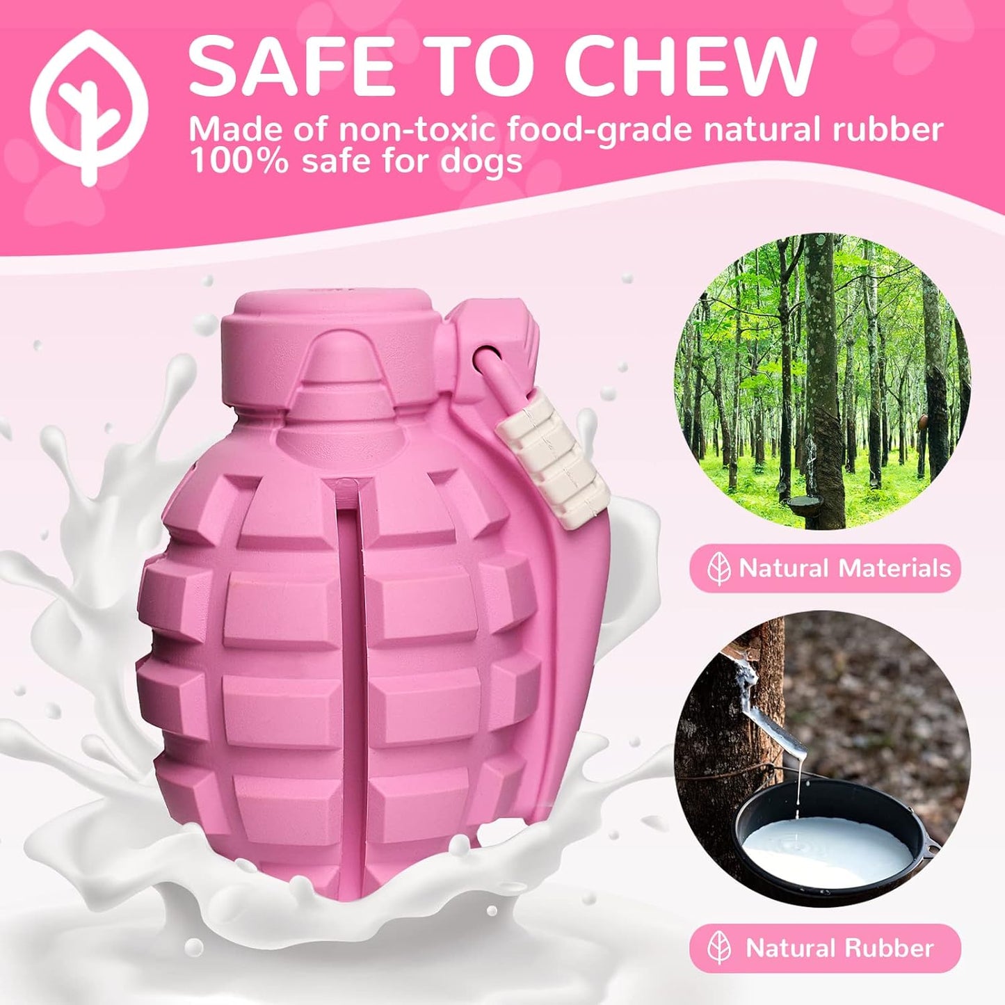 Dog Toys for Aggressive Chewers Large Breed, for German Shepherd, Indestructible Interactive Treat Dog Toys for Large Medium Breeds, Food Grade & Tough Rubber, Fun to Chew, Chase and Fetch (Pink)