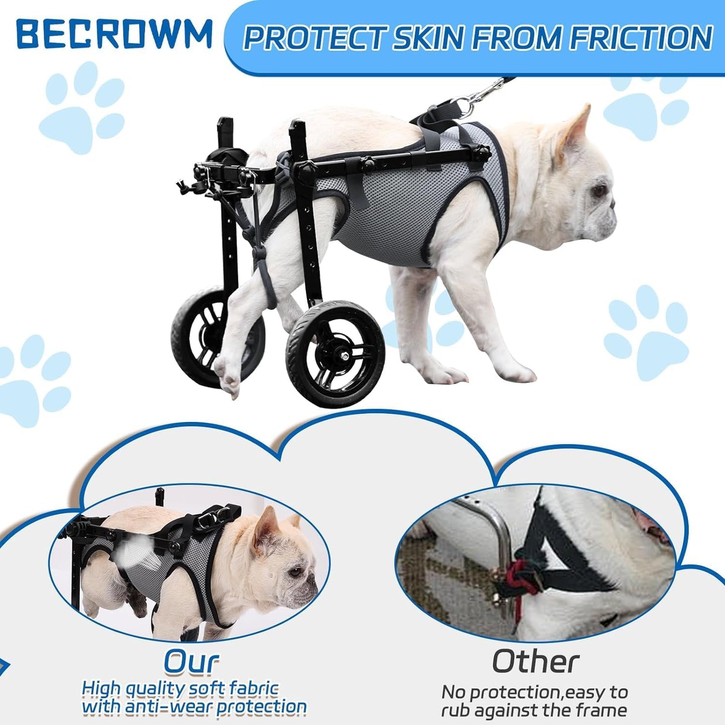 Dog Wheelchair for Back Legs, Light Weight Dog&Cat&Pets Wheelchair Cart with Disabled Hind Legs Walking, Adjustable Doggy Wheelchair Cart with Wheels for Back Legs