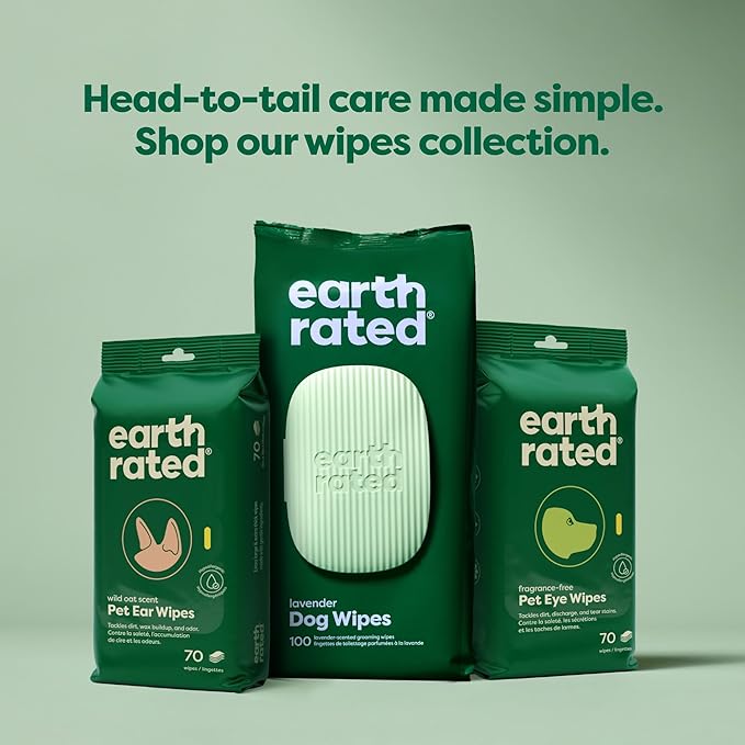 Earth Rated Dog Wipes, Hypoallergenic, Cleaning and Hydrating, for Grooming Paws, Body and Butt, Lavender Scented, 100 Count