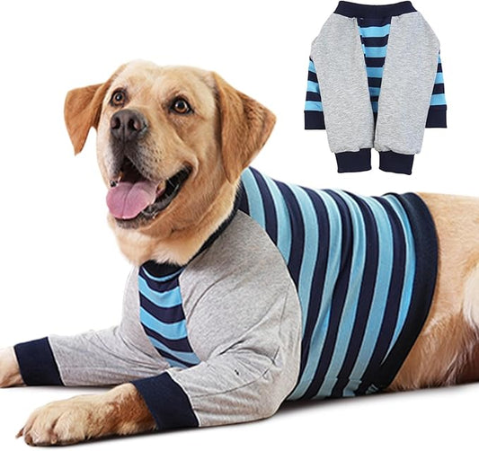 FUAMEY Dog Recovery Sleeve with Elbow Protector,Dogs Shirt Stop Licking Joints,Pet Long Sleeve Suit Protecting Dog's Front Leg Arm Wounds Cover Skin Conditions Blue Stripes 3XL