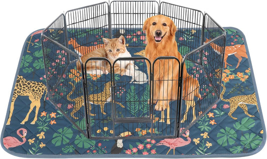 IEUUMLER Washable Pee Pads for Dogs, 1 Pack Forest Pattern Reusable Waterproof Puppy Pads, Non-Slip Super Absorbent Dog Training Pad for Playpen Crate Bed EU013 Navy Blue Jungle, 48x48